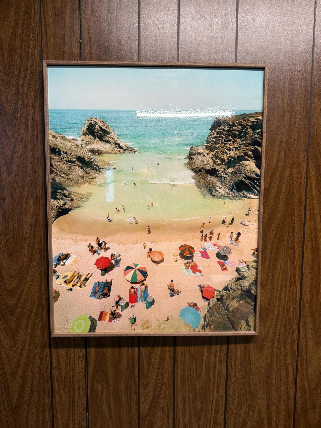 Colorful Beach Scene Framed Photo Print Aerial Coastal Ocean Photography Summer Umbrella Decor Beach Wall Art Under Plexiglass Wall Art