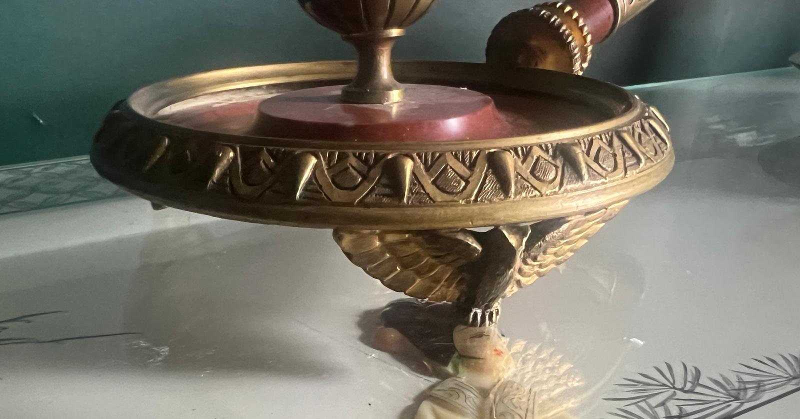 Vintage Bronze Chamberstick Candlestick Empire Style Eagle Footed Holder Marble Base Ornate Handle Decorative Lighting Home Accent Decor
