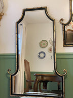 Pair of Horchow Black & Gold Metal Bamboo Design Chinoiserie Wall Hanging Home Decoration Beveled Mirrors Luxurious Home Decoration Mirror