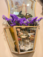 Vintage Italian Hand Painted Reverse Glass Wall Pockets, Gilt Trim Mirror Sconces