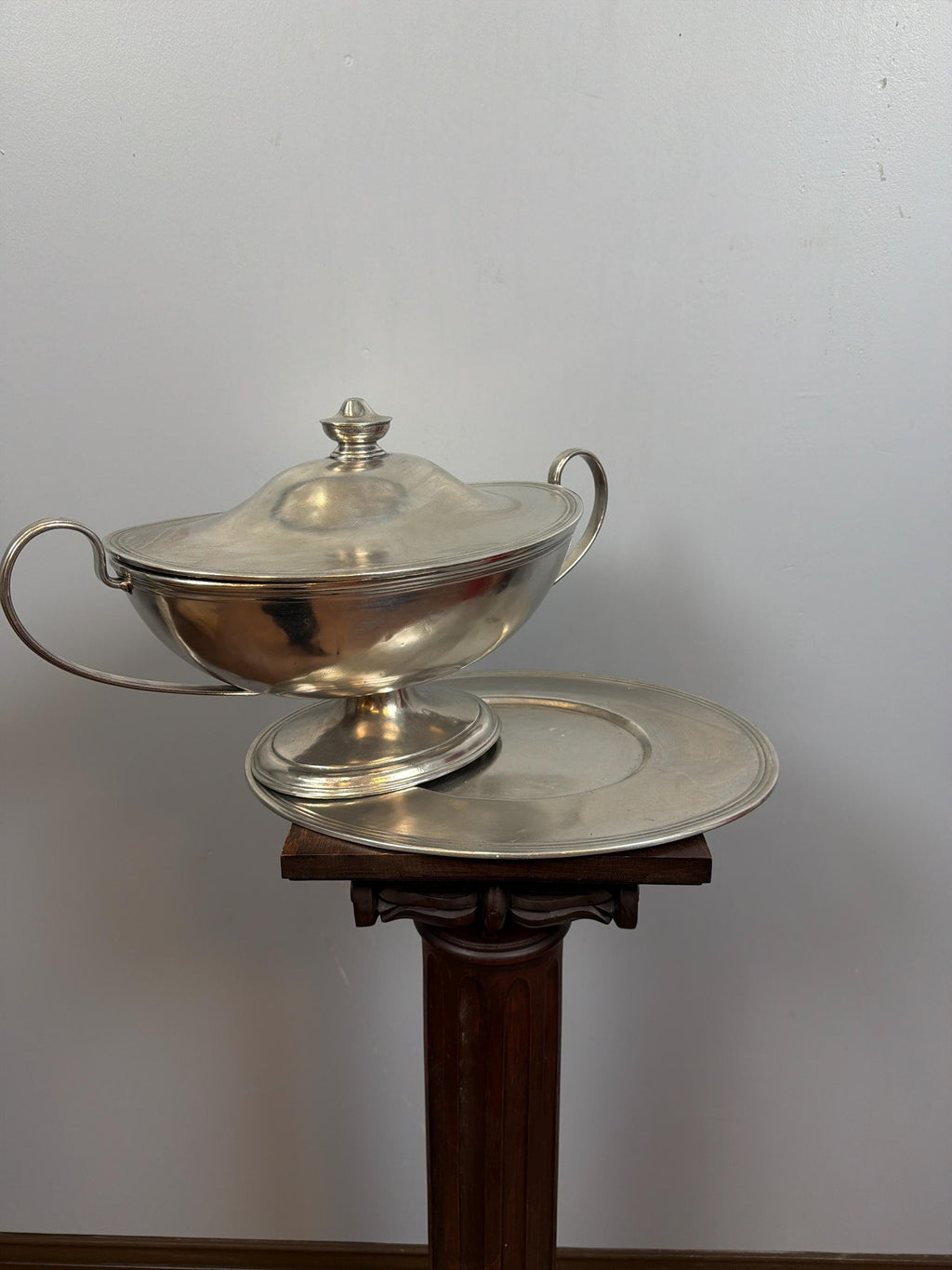 Vintage French Silver Plate Tureen With Underplate, Double Handle Serving Dish