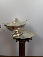 Vintage French Silver Plate Tureen With Underplate, Double Handle Serving Dish