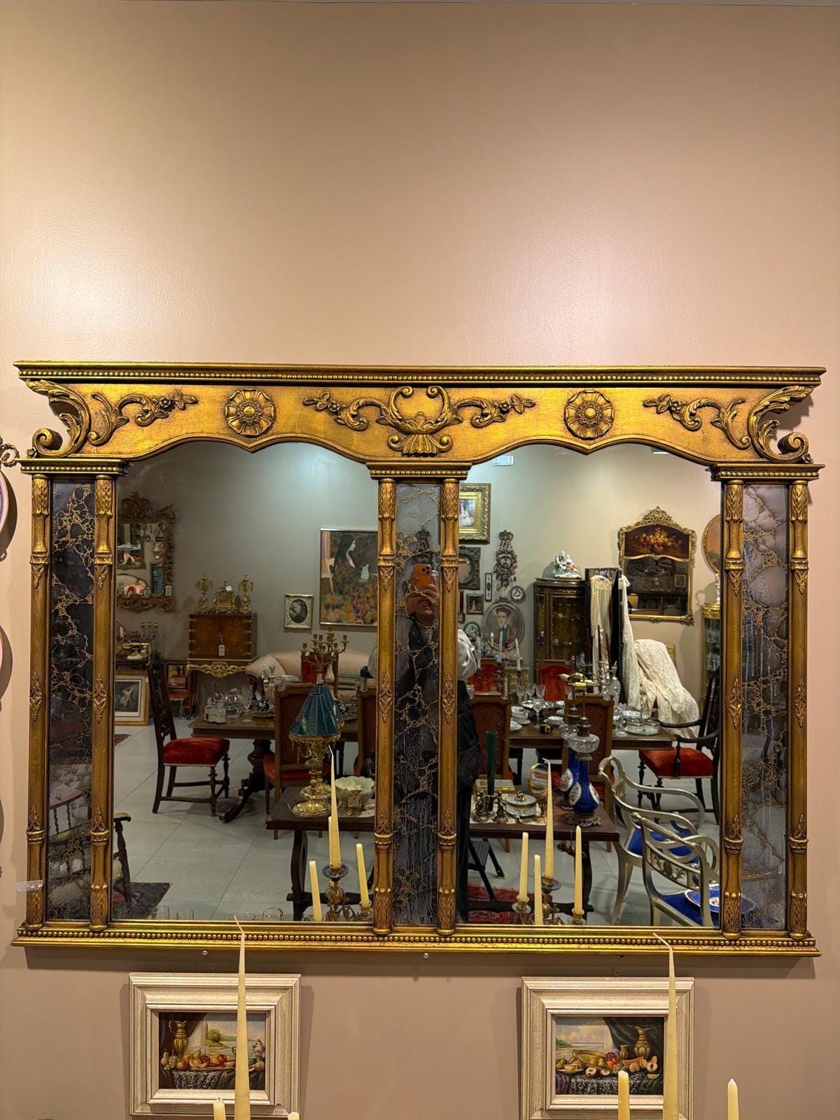 Vintage Gilt Wood Wall Mirror, Triple Panel French Neoclassical Style, 65" 46"