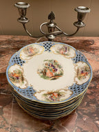 Schumann Arzberg Germany Decorative Plate Rococo Style Blue Reticulated Porcelain Courting Scene Gilded Wall Display Collectible Art