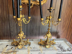 Pair of Empire 5 Light Brass Gold Black Candelabra Unique Sphinx Design Candlesticks Candleholer
