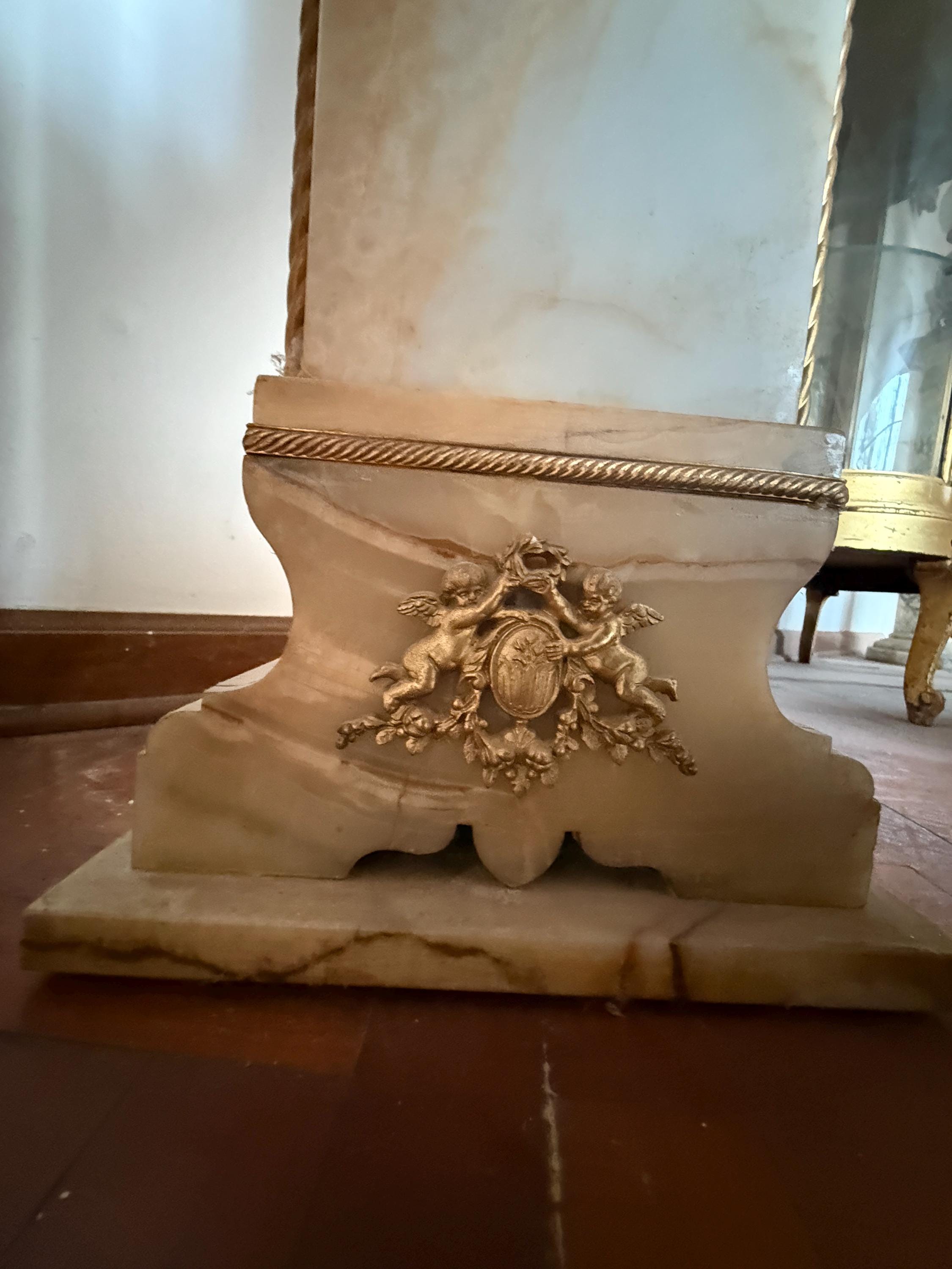 Antique Neoclassical Marble Gilded Details Grandfather Tall Standing Floor Clock Luxurious Home Decoration Clock Collectible Italian Clock