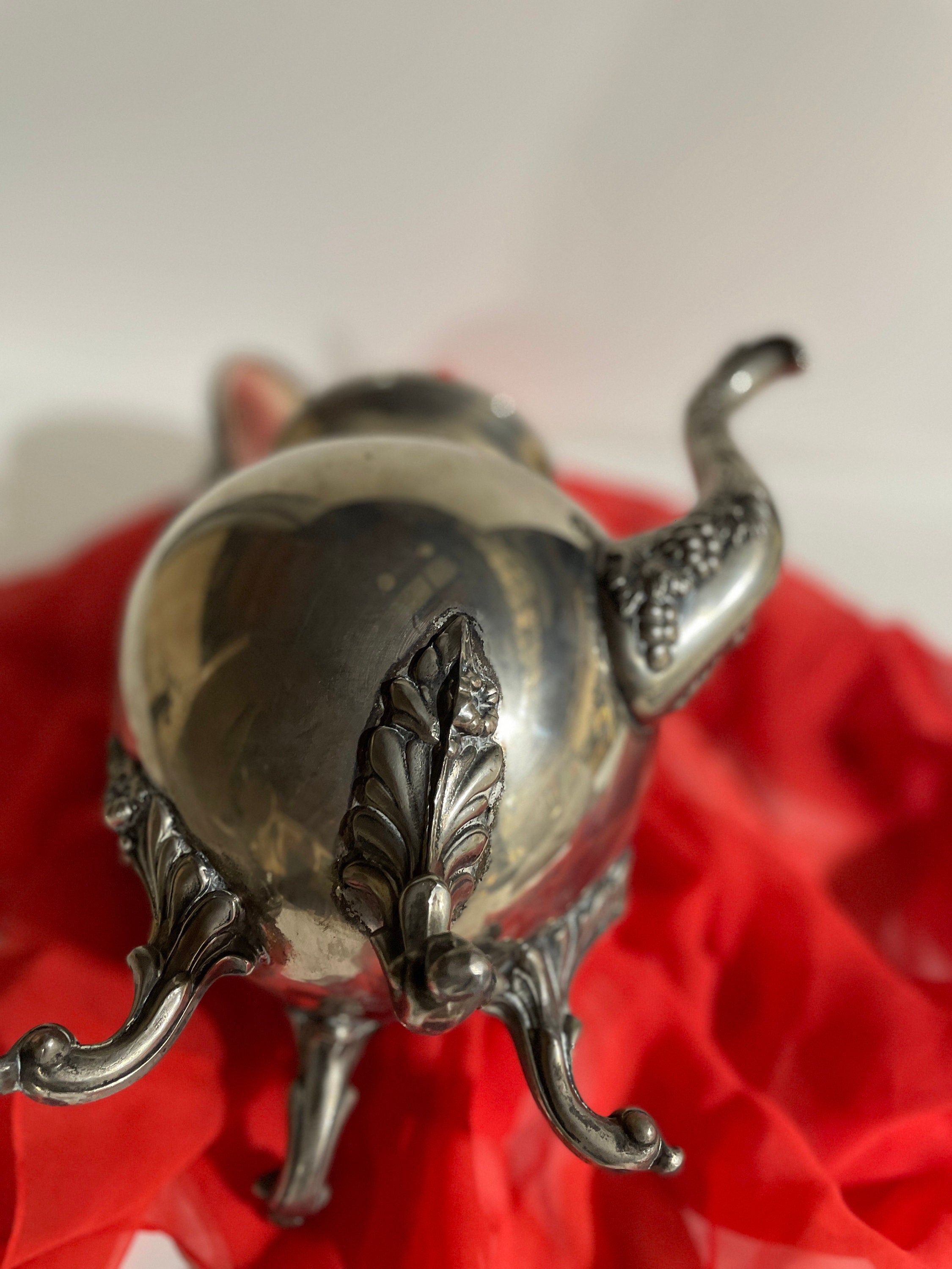 Vintage Silver Plated Copper Tea and Coffee Pot Set with Sugar Pot grapes leaves