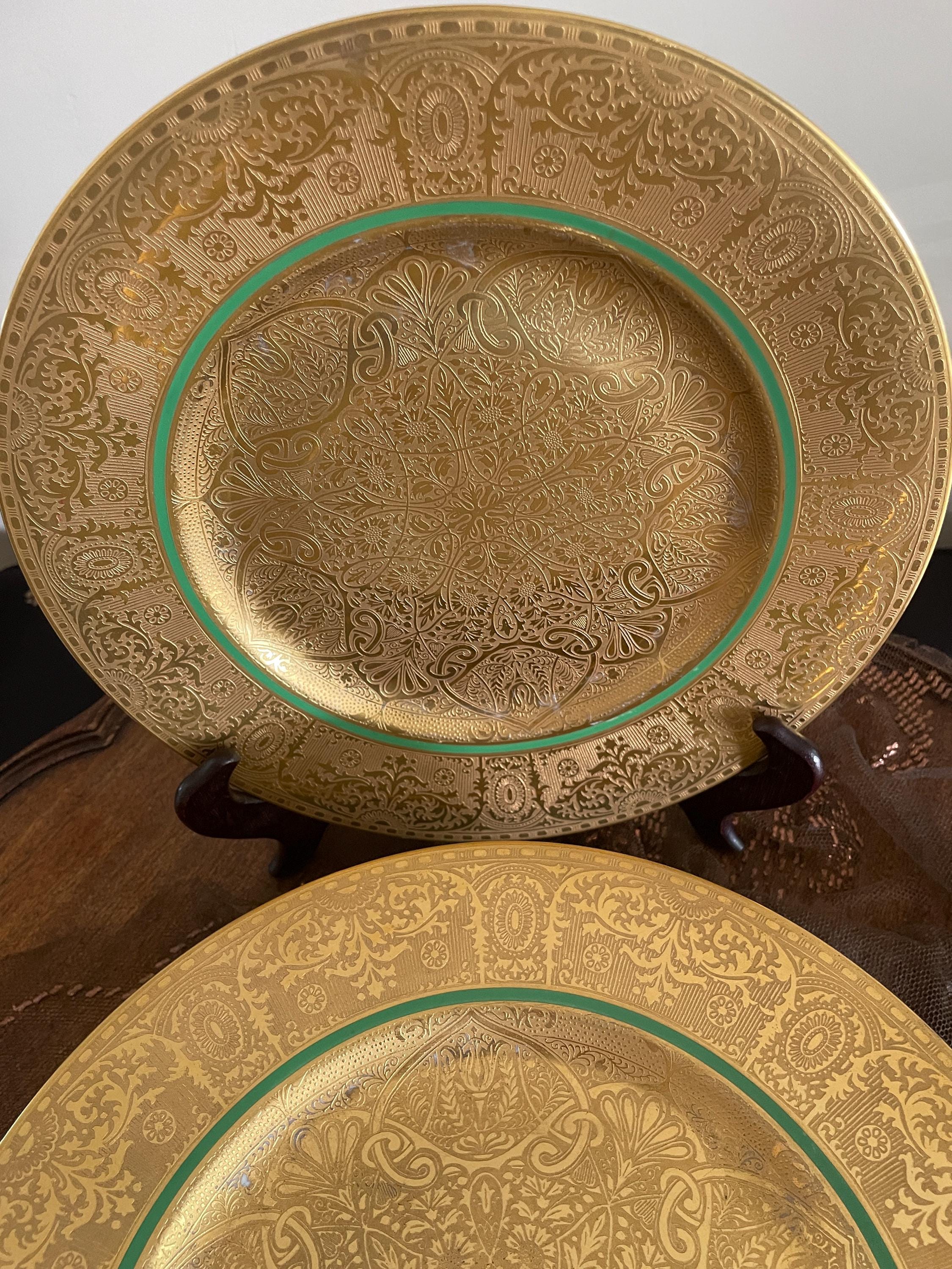 Set Of 8 Royal Bavarian 22K Gold Encrusted Serving Plates Ornate Antique Porcelain Tableware 1890s Decorative Luxury Gilded Dining Pieces