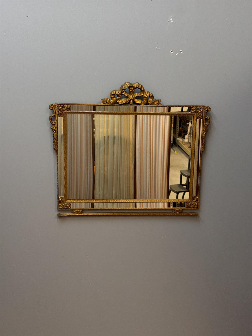 Vintage Gilt Ribbon Mirror, French Style Bow Frame, Hollywood Regency Gold Accent