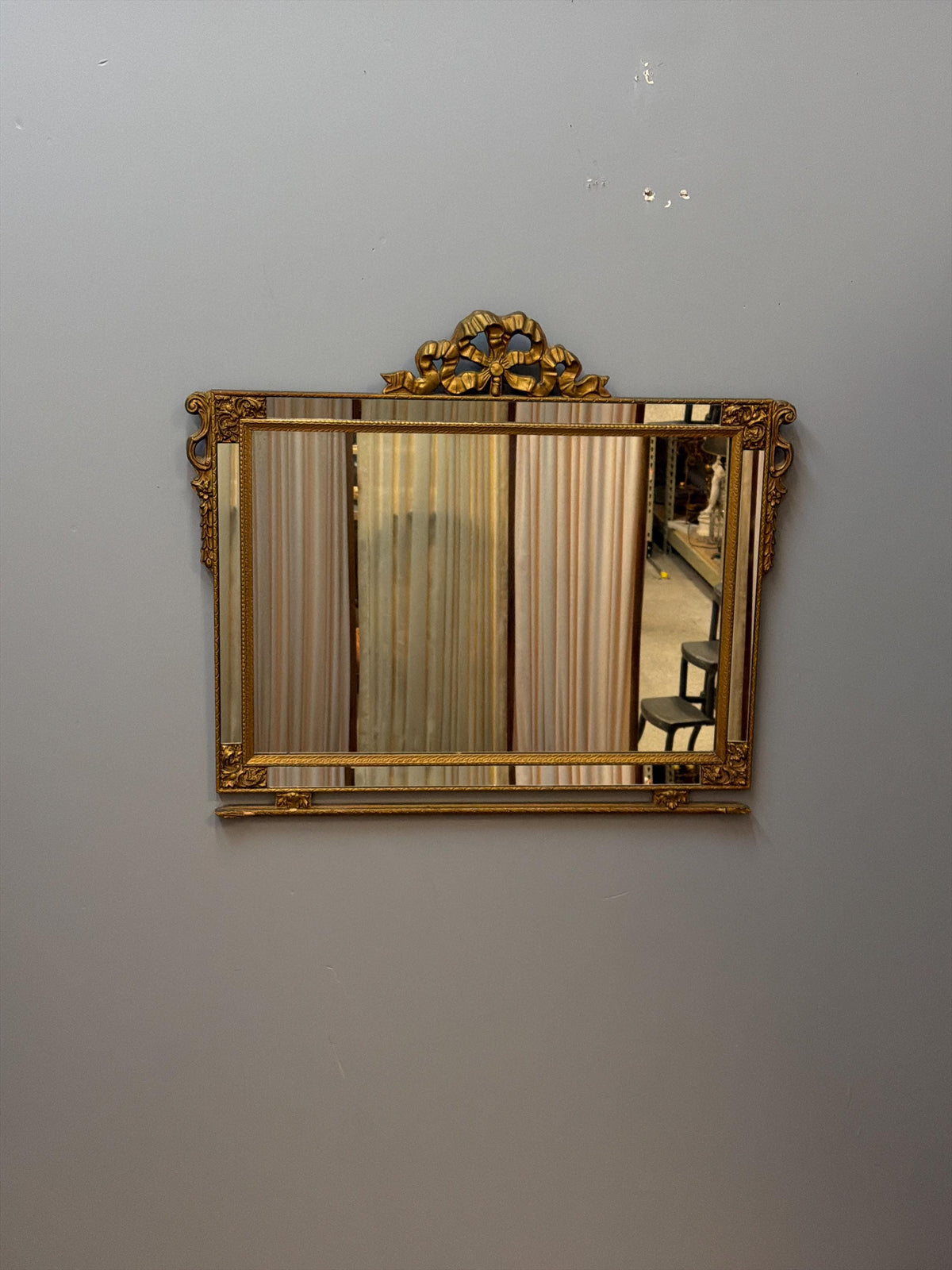 Vintage Gilt Ribbon Mirror, French Style Bow Frame, Hollywood Regency Gold Accent