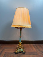 Vintage Florentine Style Table Lamp, Turquoise Blue & Gold Gilt Lamp, Fringe Shade Accent Lighting