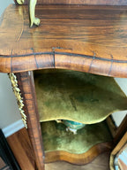 19th Century French Rosewood & Marquetry Louis XV Style Bombe Vitrine Bronze Ormolu Curio Cabinet Hand Painted Porcelain Plaques Home Decor