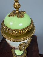 Antique French Porcelain Ormolu Lidded Urn Vase, Cherub Putti Painted Decorative Vase