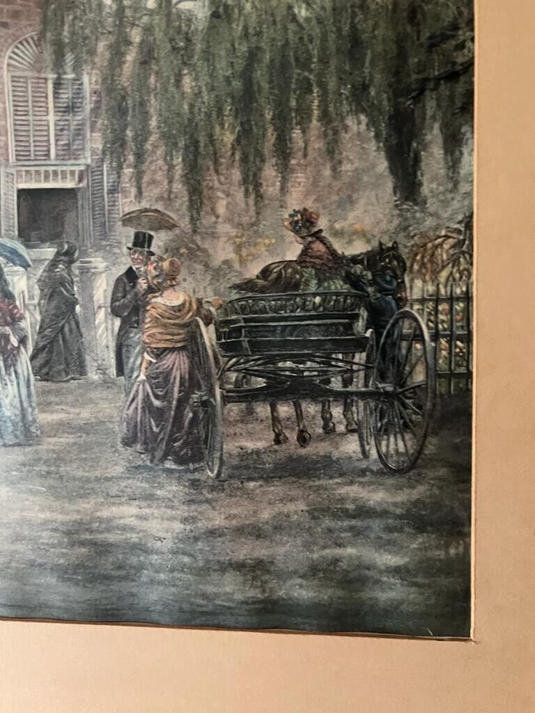 Large Antique Framed Art Print Courthouse Scene Historical People Horses Detailed Victorian Wall Decoration Ornate Gold Frame Fine Art