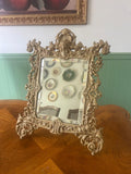 Antique Baroque Style Ornate Table Mirror Victorian Cast Metal Frame Vanity Accent Piece Rococo French Revival Design Decoration Gift