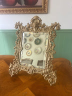 Antique Baroque Style Ornate Table Mirror Victorian Cast Metal Frame Vanity Accent Piece Rococo French Revival Design Decoration Gift