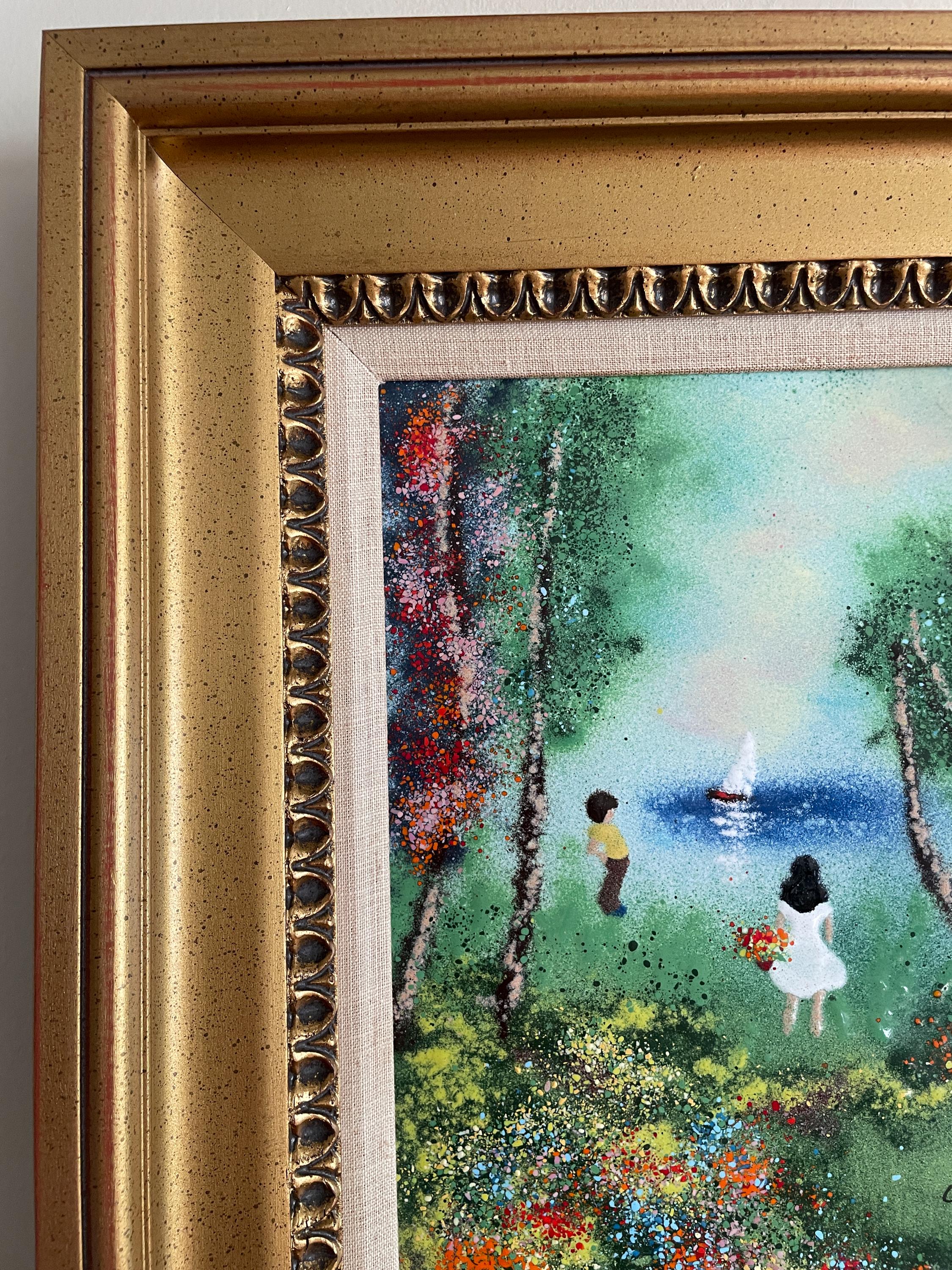Louis Cardin Signed Original 1978 Artwork Framed Impressionist Painting Enamel Nature Scene Collectible Wall Art Certified Vintage Frame Art