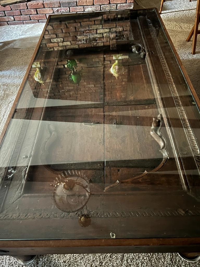 Antique Handcrafted Old Reclaimed Window Centre Table Coffee Table Bhurma Teak End Table Jarokha 1850s Unique Rustic Architectural Charm