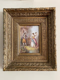 Antique Hand-Painted Romantic Scene Ornate Gold Gilt Frame 19th Century Wall Art Original Artwork Antique European Style Collectible Art