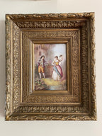 Antique Hand-Painted Romantic Scene Ornate Gold Gilt Frame 19th Century Wall Art Original Artwork Antique European Style Collectible Art