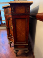 Antique French Marble Top Sideboard Hand Painted Panels Louis XV Style Painted Cabinet Elegant Drawers Luxurious Furniture Console Buffet