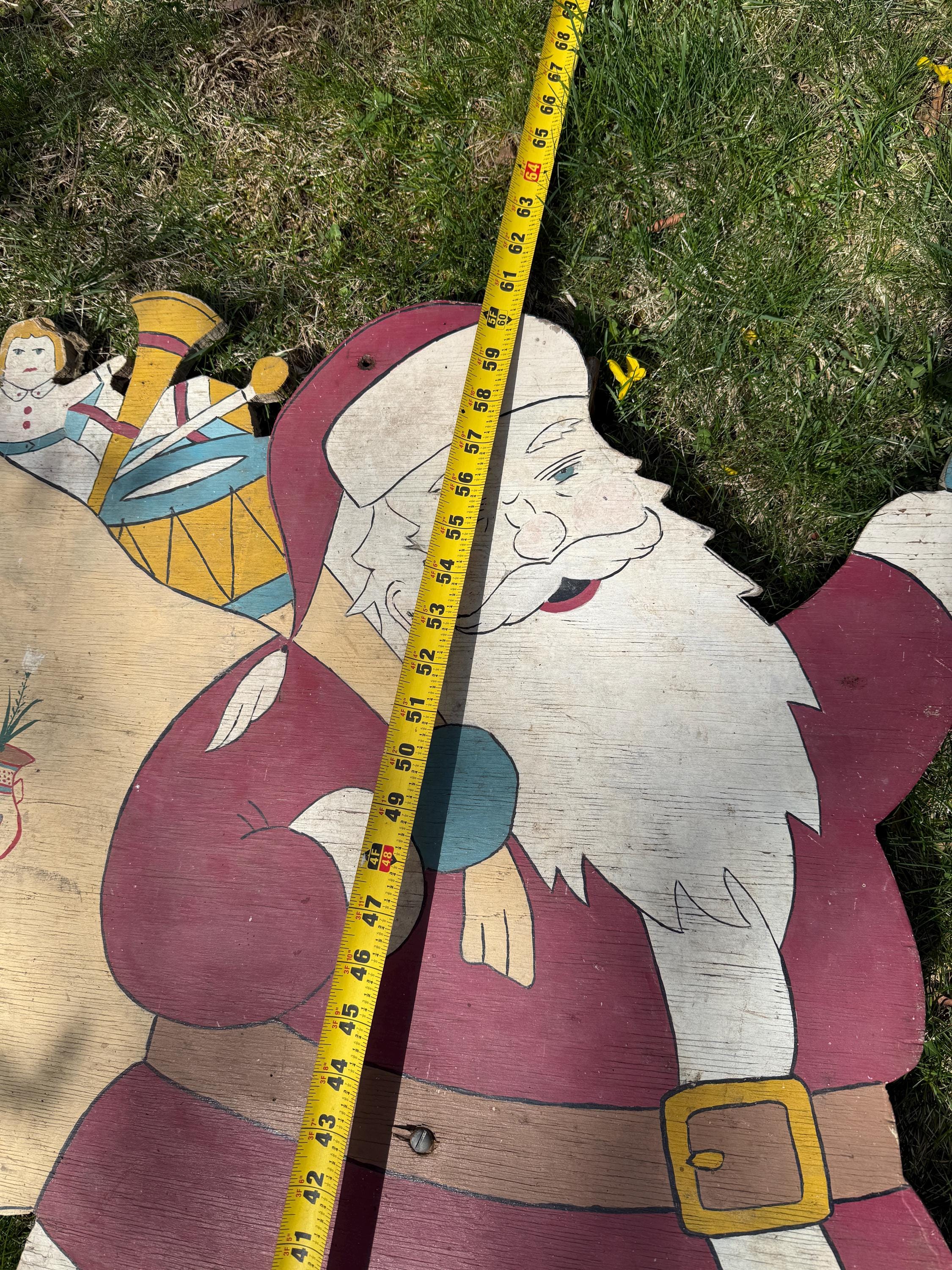Vintage Mid-Century Hand Painted Wood Santa Claus Yard Decoration Folk Art Christmas Garden Stake Garden Decorations Santa Outdoor Display
