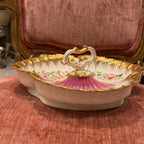 Antique German Hand-Painted Floral Gilt Porcelain Serving Dish, Rococo Candy Bowl