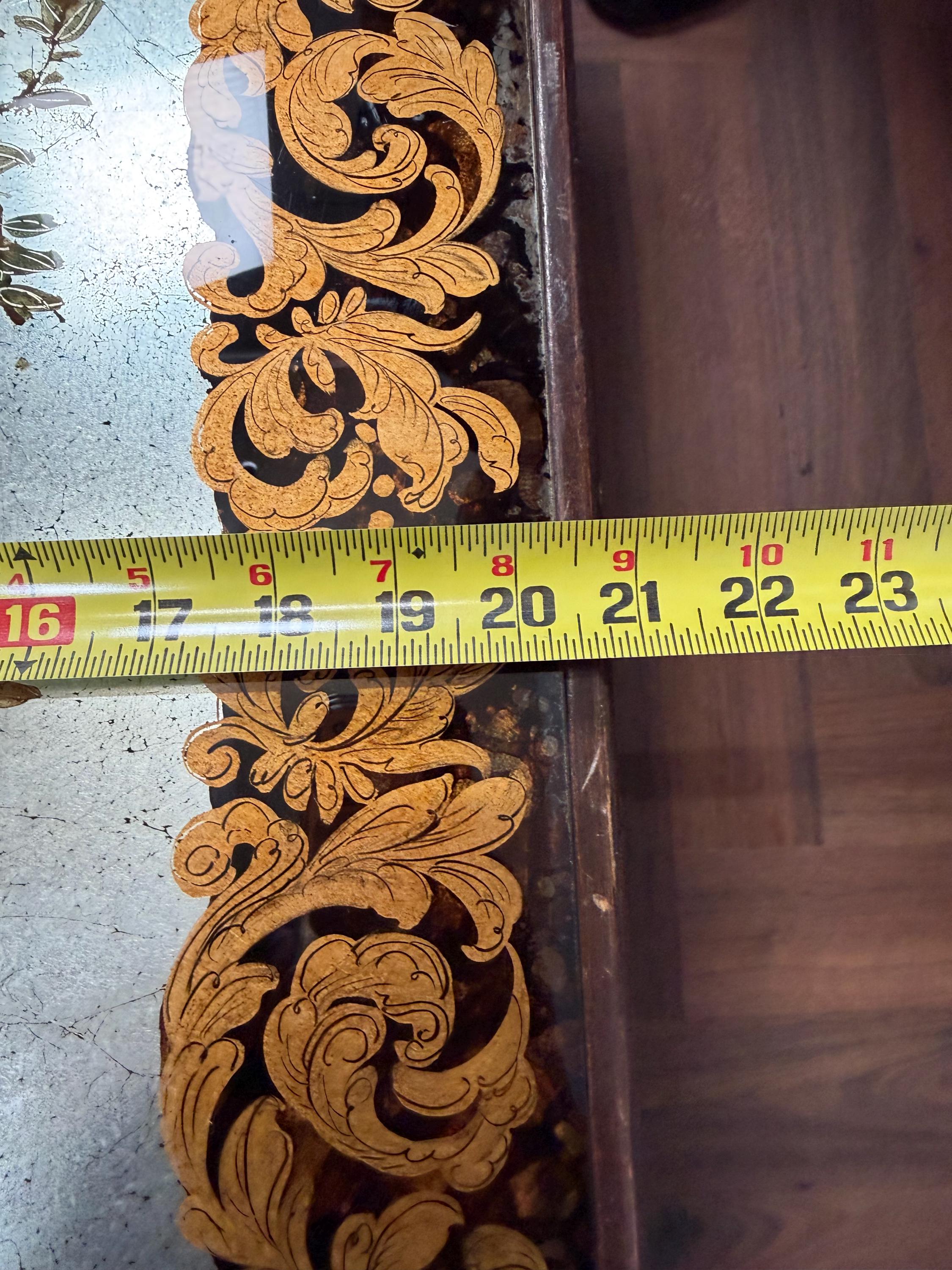 Vintage Italian Chinoiserie Coffee Table, Hand Painted Asian Scenic Glass Top