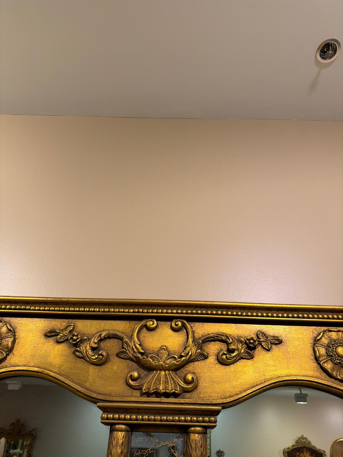 Vintage Gilt Wood Wall Mirror, Triple Panel French Neoclassical Style, 65" 46"