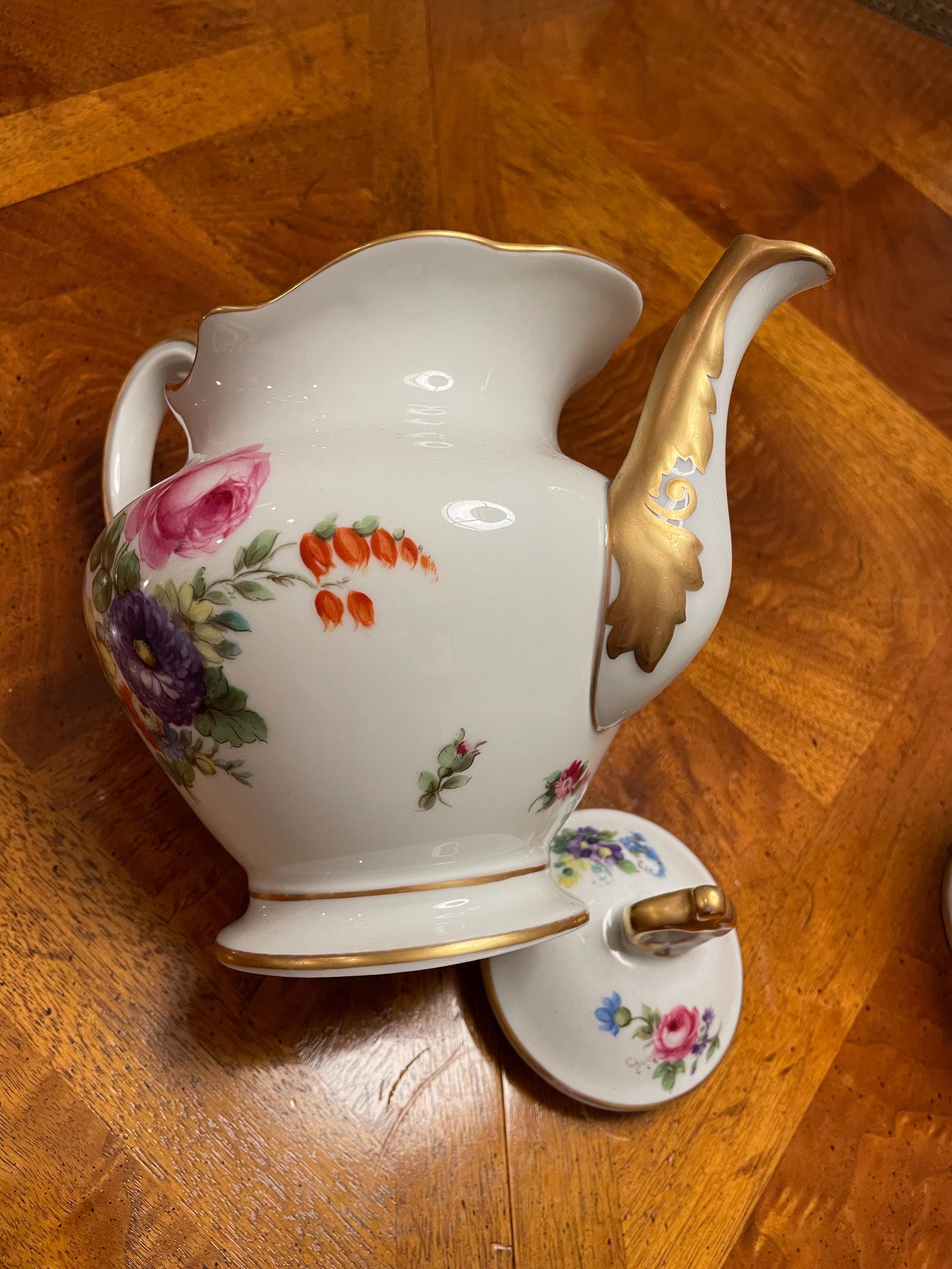Rosenthal Selb Bavaria Rogalmhoe Floral Teapot Creamer Sugar Bowl Set Gold Trim Vintage German Porcelain Tableware Decoration Gift Idea
