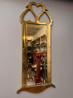 Vintage Beveled Brass Rectangular Entryway Wall Mirror with Heart Detail, 44” Tall