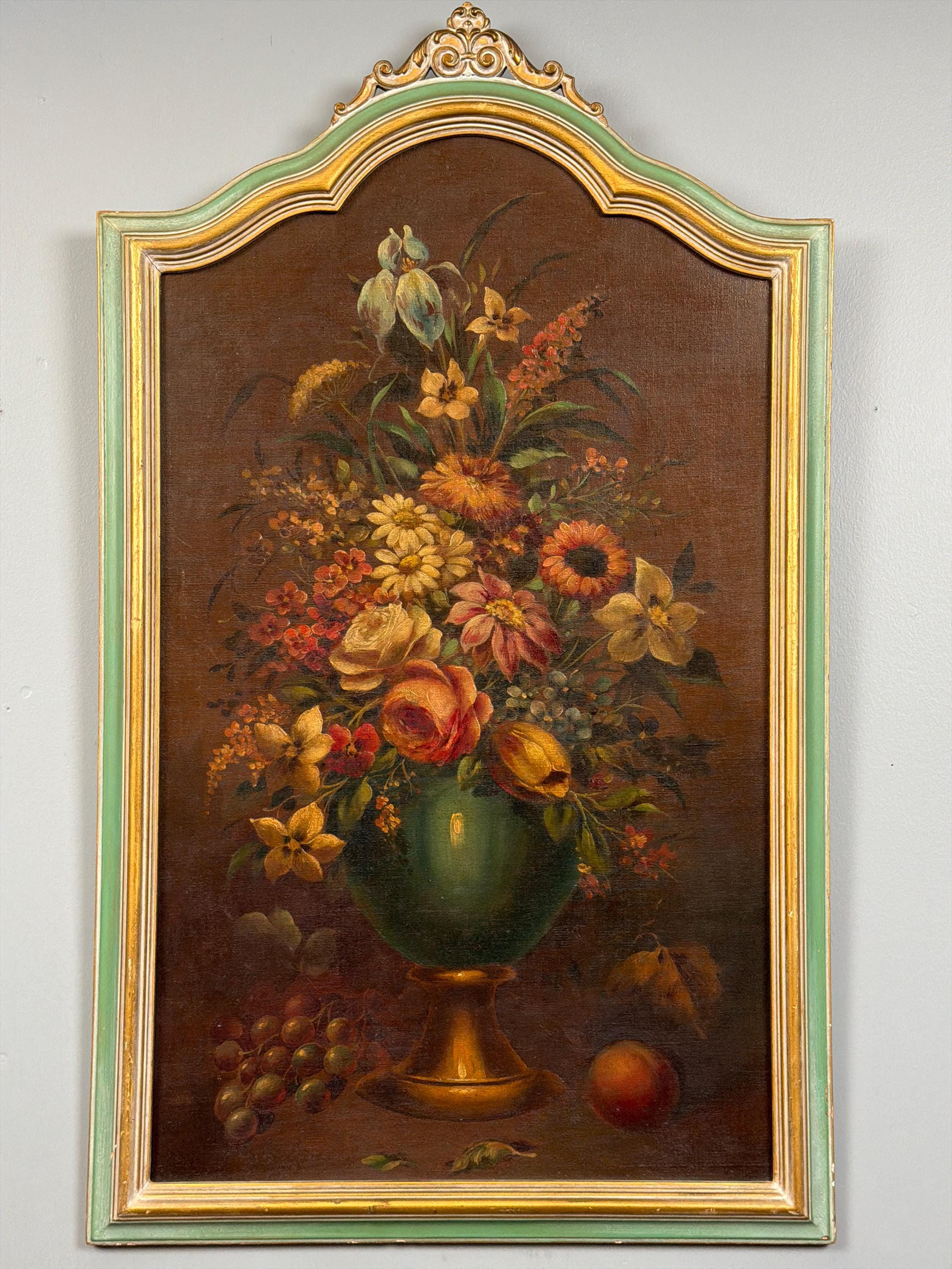 Vintage Floral Oil Painting, Ornate Gilt Frame, European Still Life Bouquet Decor