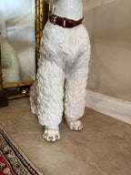 Vintage White Dog Statue Mid Century Hand Painted Ceramic J Schwart Signed Porcelain Poodle Dog Ceramic Statue with Brown Collar DFigurine