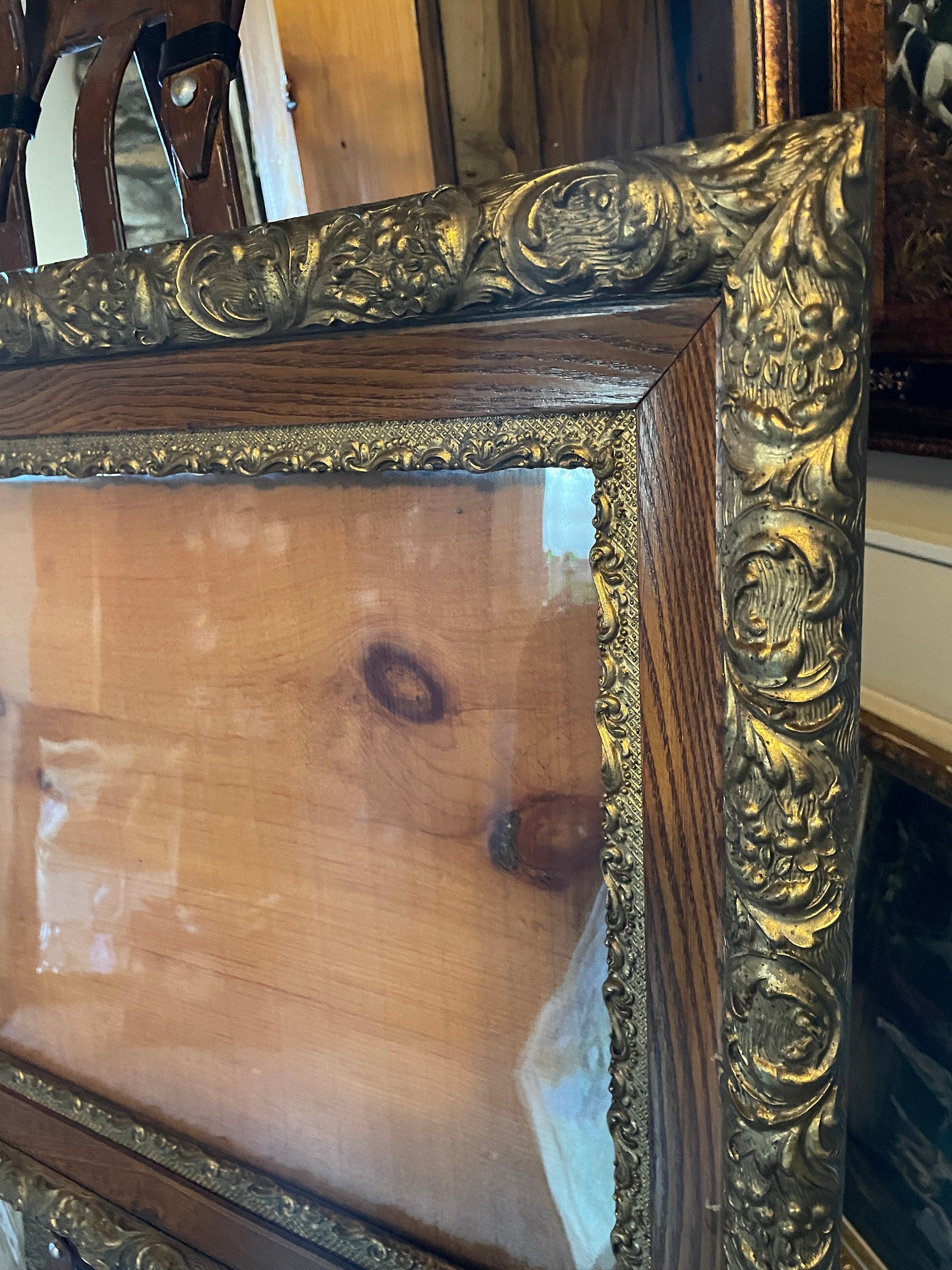 Vintage Ornate Empty Wood Frame with Glass Wood and Gilt Picture Frame Glass Front Decorative Wall Frame Artwork Included Wall Decoration