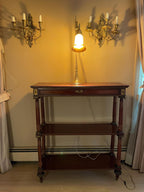 Antique French Empire Mahogany Console Table Three Tier Gilt Bronze Mounts Elegant Hallway Entryway Display Stand Decorative Furniture