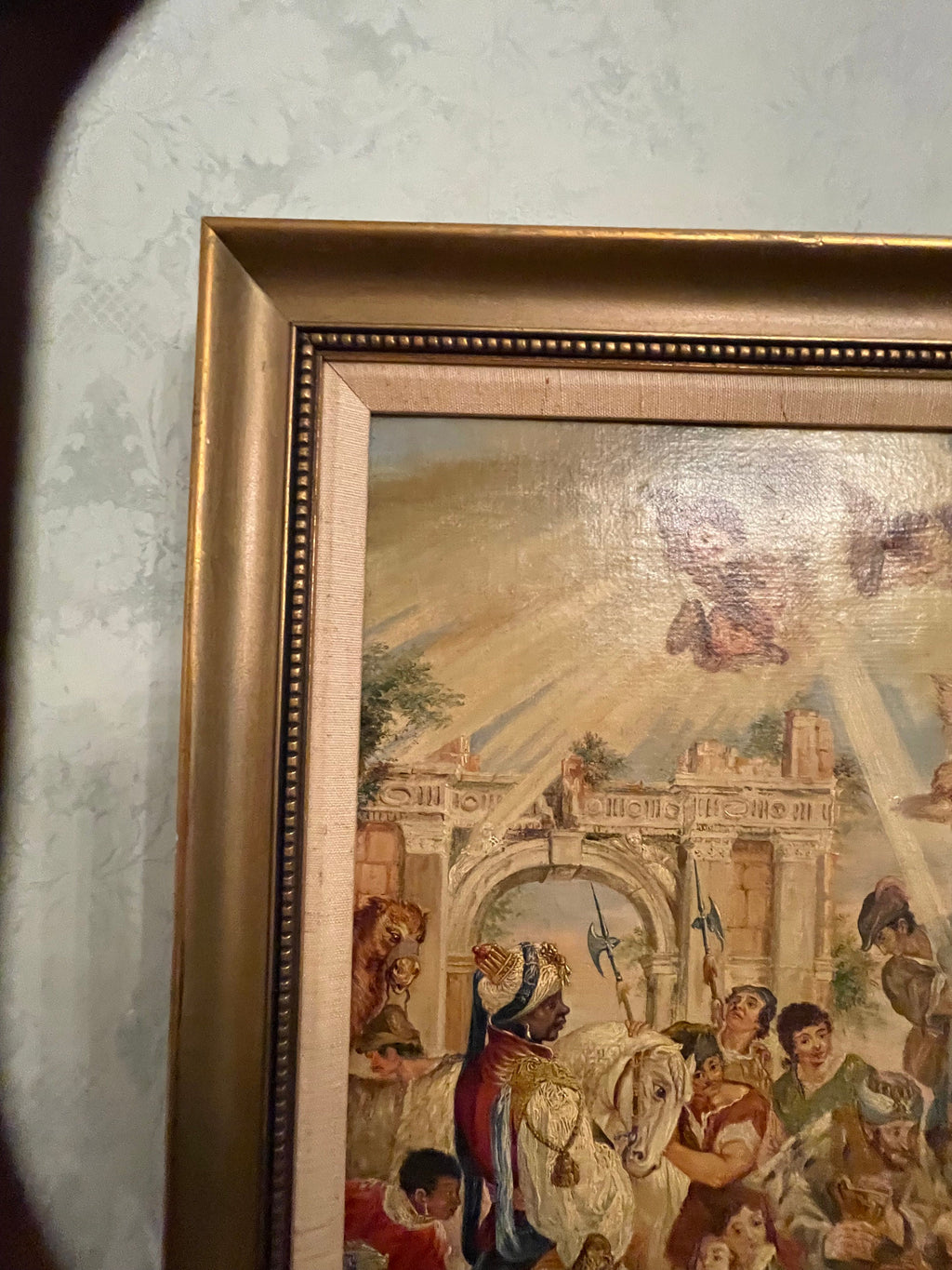 The Virgin Mary & Jesus Between Kings Old Print Picture Frame