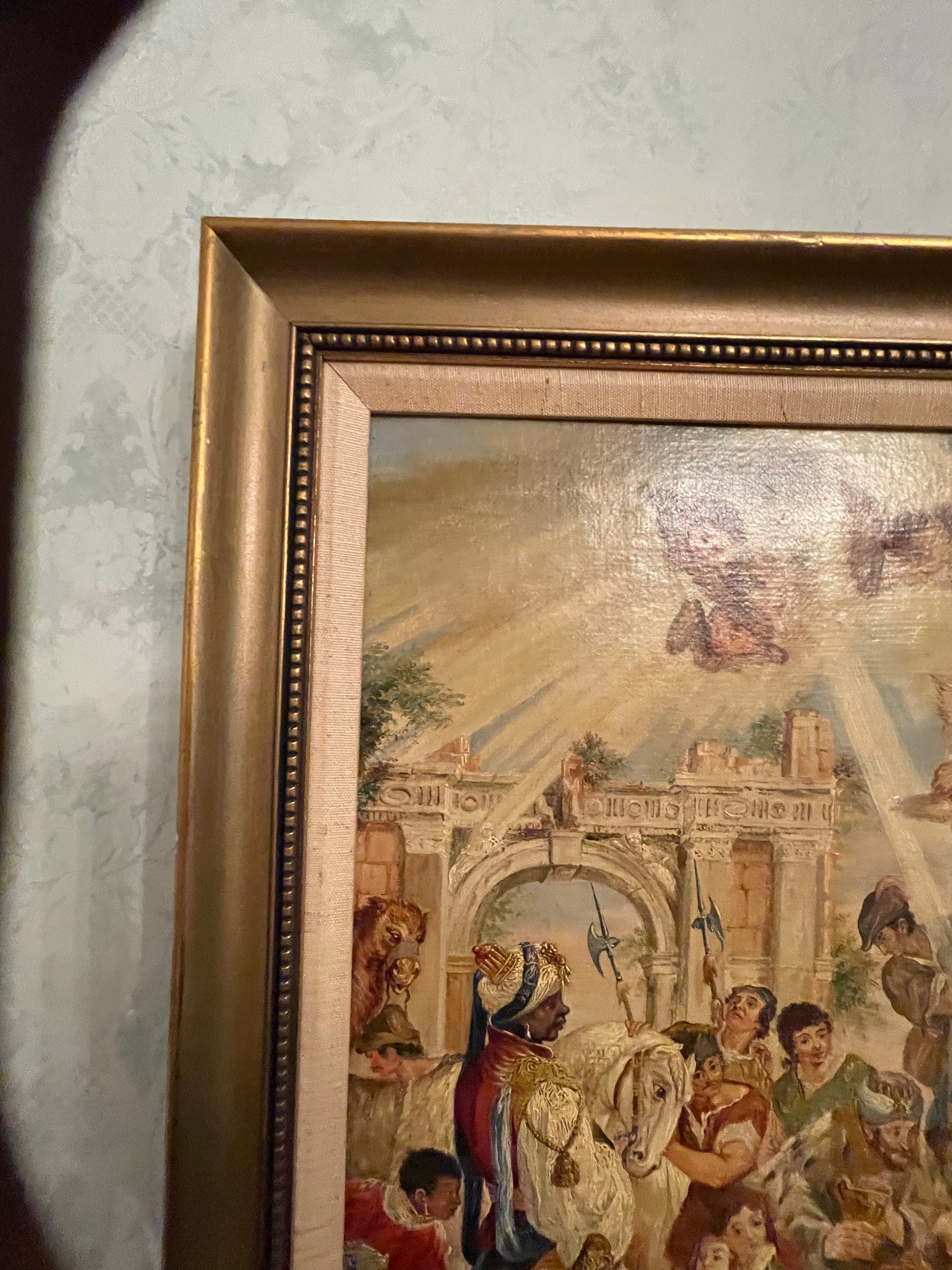 The Virgin Mary & Jesus Between Kings Old Print Picture Frame
