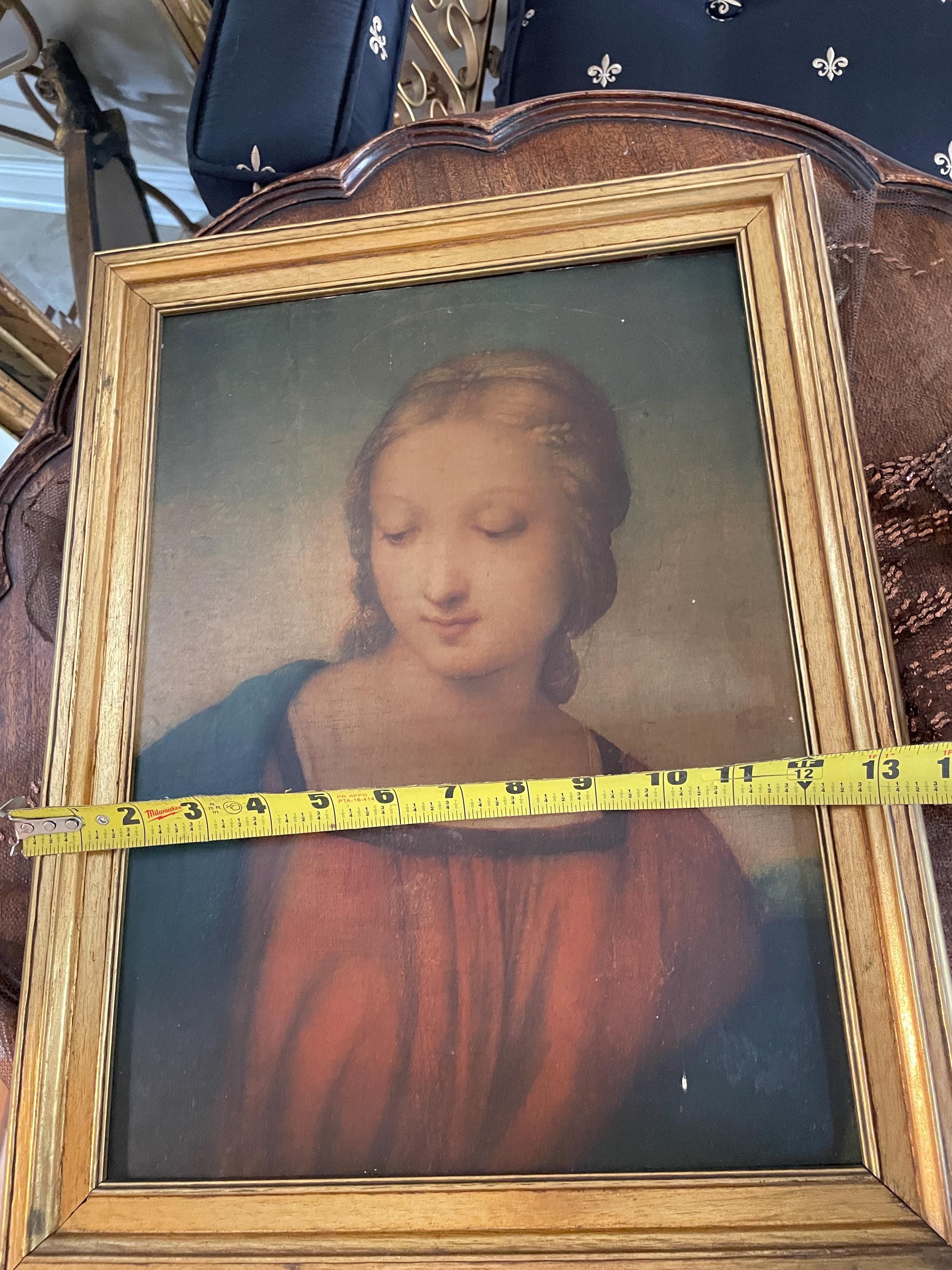 Vintage Framed Madonna Print Religious Wall Art Sacred Virgin Portrait Gold Frame Catholic Decoration Renaissance Style Spiritual Gift