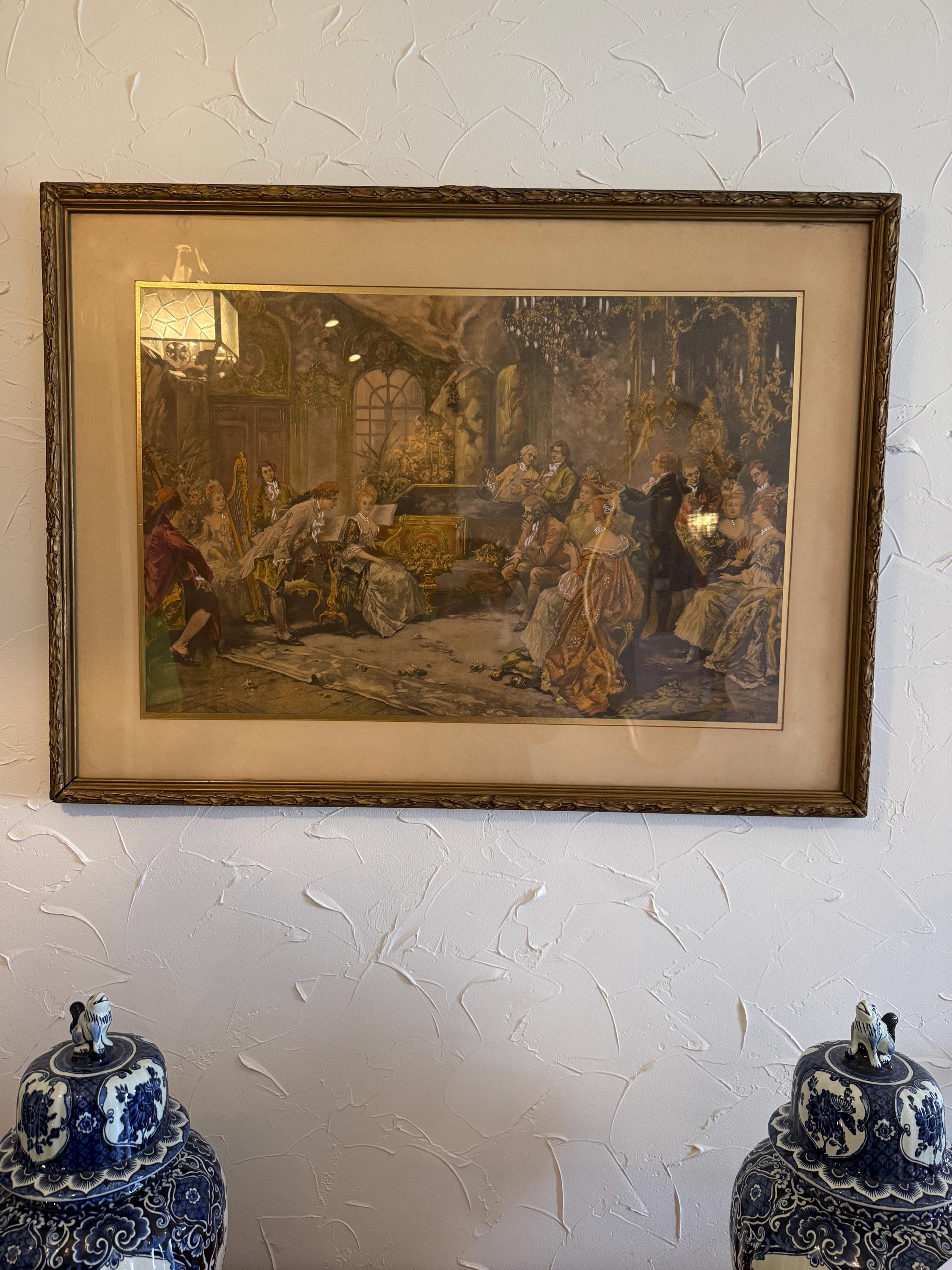 Vintage Framed Rococo Print  Elegant 18th Century Salon Scene Gilded Wall Art Century Salon Scene Gild Ornate Classical Home Decor Wall Art
