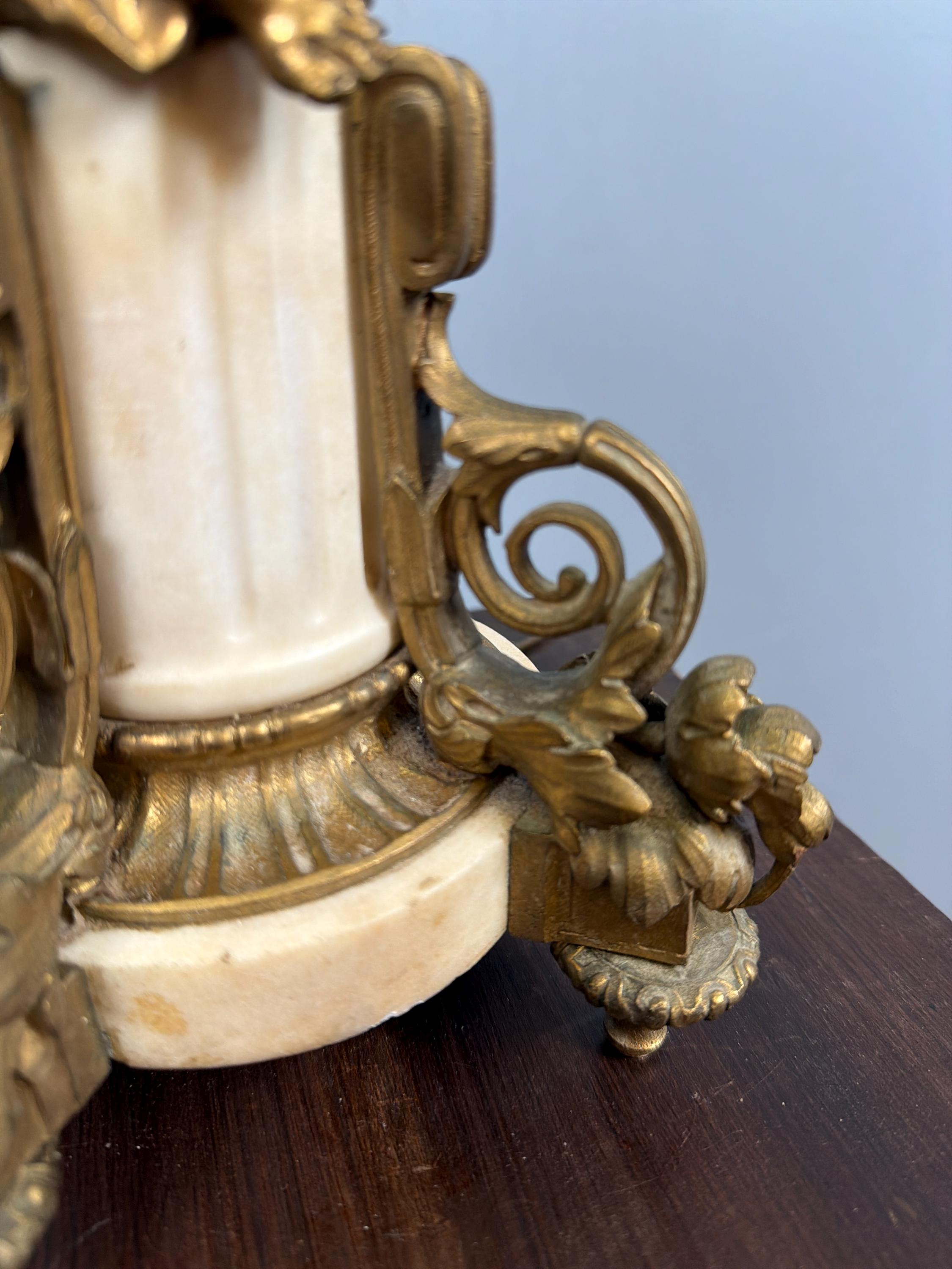 Antique French Ormolu Cherub Candelabra Pair, Gilt Bronze Marble Base Louis XVI Style