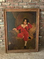 Antique Oil Painting of a Young Boy Red Large Framed Portrait 19th C English Style Rare Impressive Artwork Thomas Lawrence Inspired Wall Art