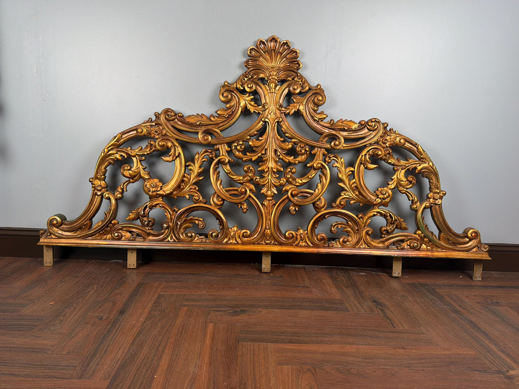 Vintage Rococo King Headboard | Ornate Gold-Tone Cast Metal Statement Piece