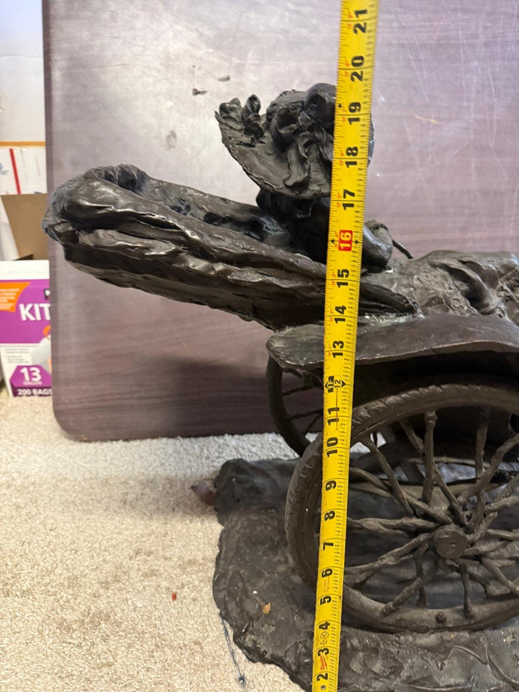 Large Bronze French Rickshaw Sculpture Antique Figurative Art Piece Decor