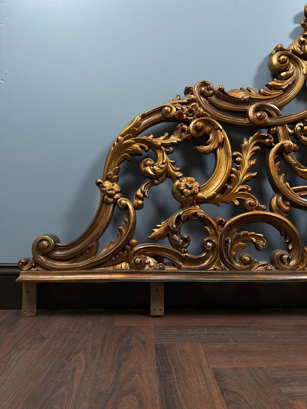 Vintage Rococo King Headboard | Ornate Gold-Tone Cast Metal Statement Piece