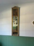 Antique French Trumeau Wall Mirror Ornate Gold Frame Etching Glass Rococo Style Large Gilded Victorian Decoration Hallway Accent Piece