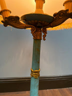 Vintage Florentine Style Table Lamp, Turquoise Blue & Gold Gilt Lamp, Fringe Shade Accent Lighting