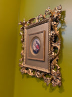 Antique KPM Porcelain Oil Painting of Madonna &Child on Gold Giltwood Framed Porcelain Miniature in Ornate Baroque Gilt Frame Religious Art