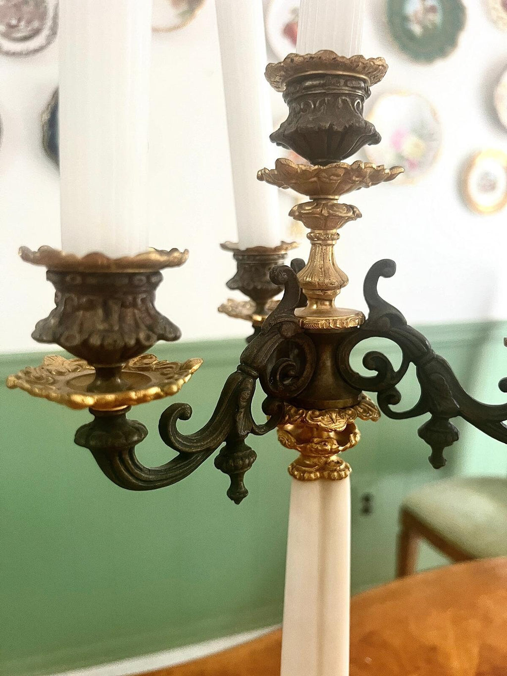Pair of Empire Style Gilt-and Patinated-Bronze Candelabra 4 Arms