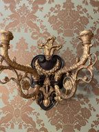 Pair of Vintage Heavy Gold Cast Iron Candlestick  Wall Sconces
