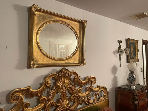 Antique Gold Gilt Oval Mirror Ornate Baroque Frame Victorian Style Wall Decor Vintage Rococo Accent Gilded Classical European Vanity